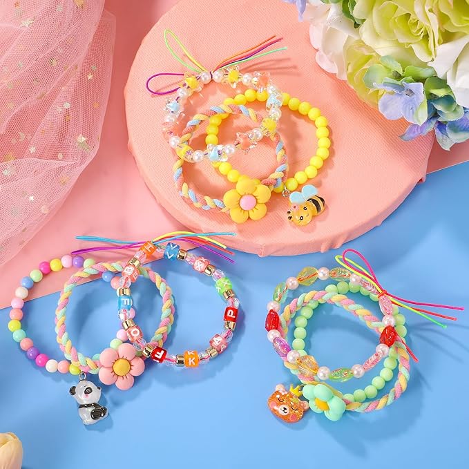 PinkSheep Bracelets for Girls, 18pc/24pc Colorful Beaded Stretch Bracelets for Little Girl Teen Girl, Friendship Bracelet Bracelets Bulk Stackable Bracelets, Cute Things for Girls (18PC)