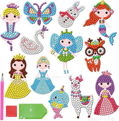 Junrife Princess Diamond Craft Kits Stickers for Kids,Gem Kids' Paint by Number Kits Mosaic Sticker - Best Gifts for Girls Ages 8-12 Easy for Kids Adult Beginners
