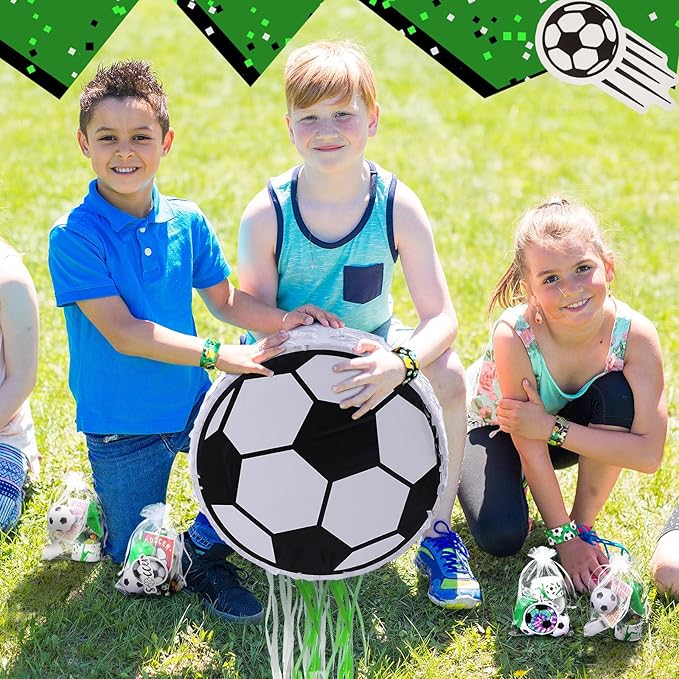 152 Pcs Ball Piñata Ball Party Supplies with Blindfold and Stick for Kids Birthday Party Decorations Foam Stress Balls Slap Bracelets Whistle Ball Favors for Boys Girls(Soccer)