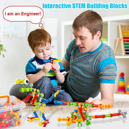 Kids STEM Building Toys for 3 4 5 6 7 8+ Year Old Boy Girl Birthday Gift, 125 Pcs Preschool Classroom Educational Building Blocks Stem Kits Activities Ages 3-5 4-8 5-7 6-8 Engineering Creative Games