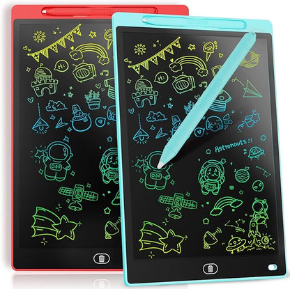 [2 Pieces] 12 Inch LCD Colorful Writing Graphic Tablet, Erasable Drawing Board, Kids Gift, Graphic Board for Games for 3 4 5 6 7 Years (Blue & Red)