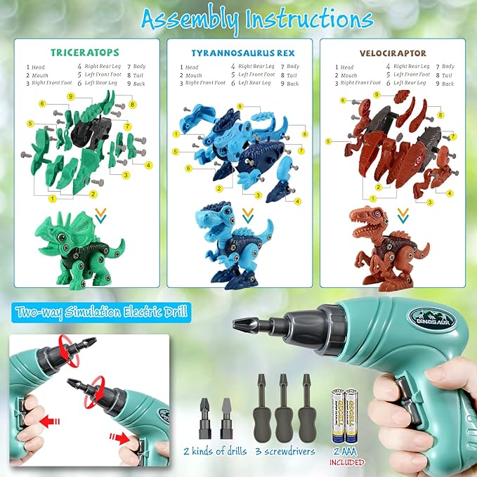 Kids Toys Stem Dinosaur Toy: Take Apart Toys for kids 3-5| Learning Educational Building construction Sets with Electric Drill| Birthday Gifts for Toddlers Boys Girls Age 3 4 5 6 7 8 Year Old