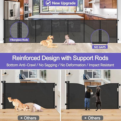 42 Inch Extra Tall Baby Gate 120 Inch Extra Wide Retractable Baby Gates for Large Openings, Upgraded Retractable Gate Keeps Pets from Getting Under Extra Tall Pet Gate, Indoor/Outdoor Long Baby Gate