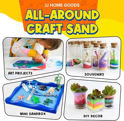 JJ CARE Colored Sand, 11 lbs. [10 Bottles] Craft Sand Art Kit for Kids 3 Years Above, Non-Toxic Color Sand Art Bulk, UV Stable Colorful Sand for Crafts, Wedding & Decorations, Kids Art Sand