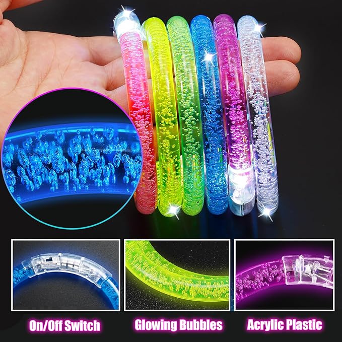 Jeffbaubl 20 Pcs LED Glow Bracelets,6 Color LED Bracelets,Light Up Bracelets,Glow In The Dark Party Supplies for Kids Adults,Light Up Toys Gifts,Bracelets Glow for Birthday Concert Carnival (20 Pack)