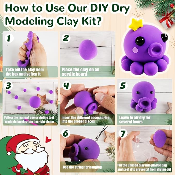 Advent Calendars 2025 Kids, 24 Days Christmas Countdown Calendars DIY Air Dry Modeling Clay for Kids, Assorted Colors Polymer Clay Kit with Sculpture Tools, Best Christmas Gifts for Chidren Boys Girls