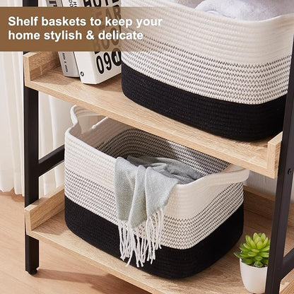 OIASKET Storage Basket for Organizing, Woven Baskets for Storage, Rectangle Decorative Baskets for Shleves, Closet, Toys, Books, Nursery Organizer Bins - Pack of 3 (Gradient Black, 13"x9.85"x8.7")