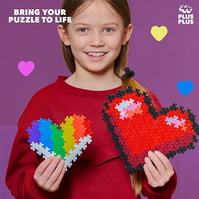 Plus Plus Puzzle by Number, 250 Piece Mini Interlocking Hashtag Color Blocks, 3D Pixel Art Kit for Kids - Hearts