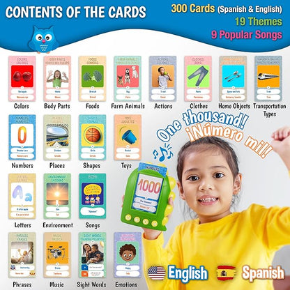 GUFINO Talking Flash Cards for Toddlers – 300 Fun and Interactive English & Spanish Flash Cards to Strengthen Cognitive Abilities & Boost Language Development – Learning Toys for Quality Family Time