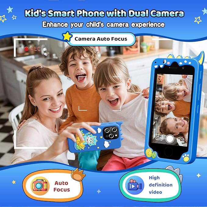 Kids Smart Phone for Boys, 4.0" Touchscreen Learning Music Puzzle-Games Toddler Phone for Kids Ages 3-9, Dual Camera，Built-in 8G SD Card Kids Phone Toy, Gifts for Kids Cell Phone Toy, Light Blue