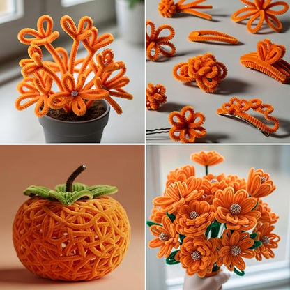 Caydo 200 Pieces Orange Pipe Cleaners for Flowers Making, Craft Chenille Stems for Kids Creative DIY Art Crafts and Home Decorations (12 Inch x 6 mm)