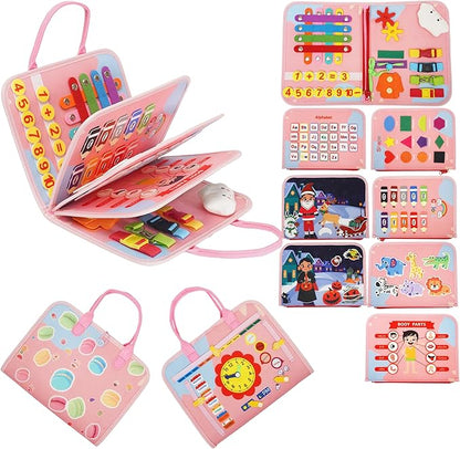 Toddler Busy Board-Montessori Toys for Boy Girl Birthday Gift, Sensory Learning Toys for Toddlers Busy Book 3-5, Airplane Car Travel Activities Toy,Learn Fine Motor Skills