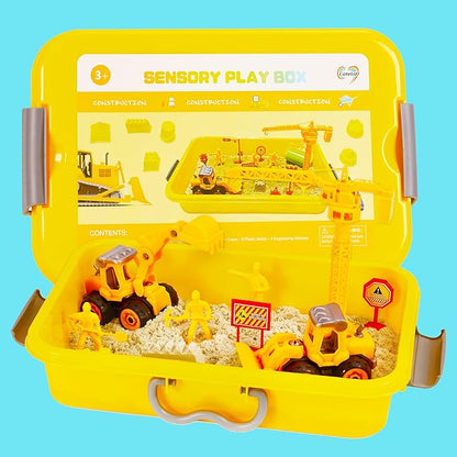 Construction Sensory Bin, Tractor Sand Playset Construction Sandbox with Toy Truck Play Sand and Signs, Sand Art Kit for Kids Ages 3 and up
