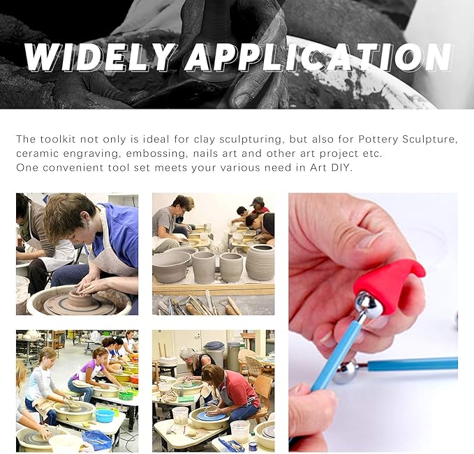 Swpeet 19Pcs Modeling Clay Sculpting Tools Kits, Ball Stylus Tool, Pottery Tools, Plastic Clay Tools, Sculpting Kit for Making Modeling Clay Cake Fondant Decoration, Clay, Ceramics