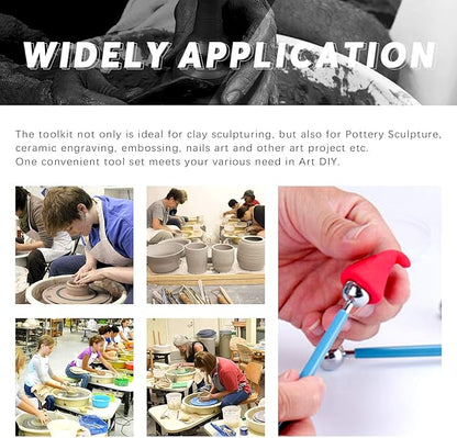 Swpeet 19Pcs Modeling Clay Sculpting Tools Kits, Ball Stylus Tool, Pottery Tools, Plastic Clay Tools, Sculpting Kit for Making Modeling Clay Cake Fondant Decoration, Clay, Ceramics