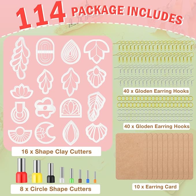 Kajaia 114 Pcs Polymer Clay Earring Cutters Bohemian Polymer Clay Cutters for Earrings Set Jewelry Making Supplies for Women Craft DIY
