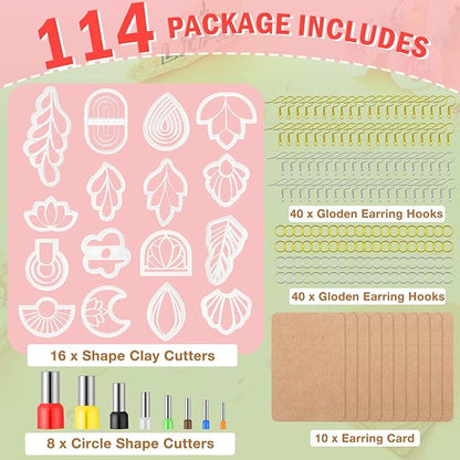 Kajaia 114 Pcs Polymer Clay Earring Cutters Bohemian Polymer Clay Cutters for Earrings Set Jewelry Making Supplies for Women Craft DIY