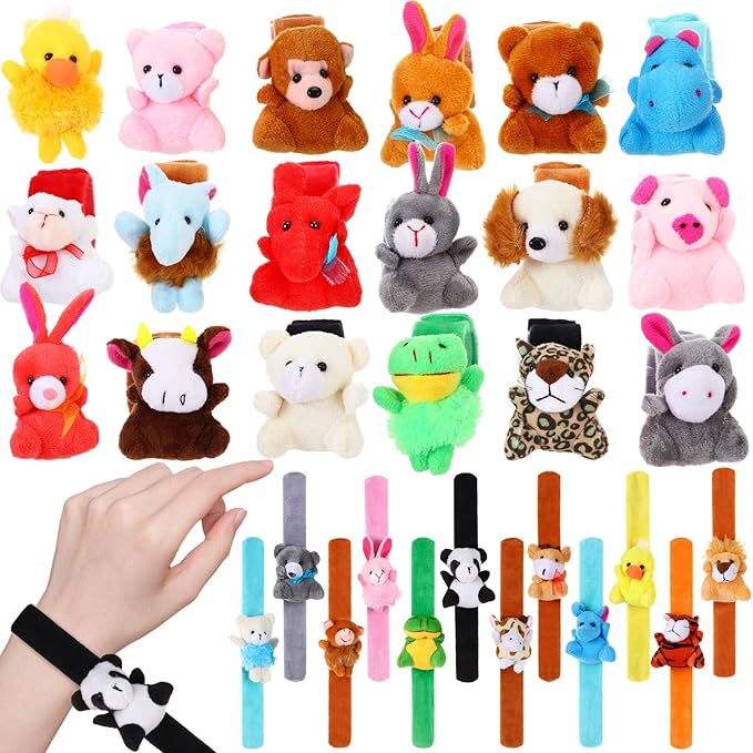 Leyndo 30 Pcs Stuffed Animal Slap Bracelet for Kids Cute Animal Slap Bracelets Stuffed Animal Bracelets Bulk Slap Bracelet Plush for Holiday Gifts, Themed Party Favors, Classroom Rewards