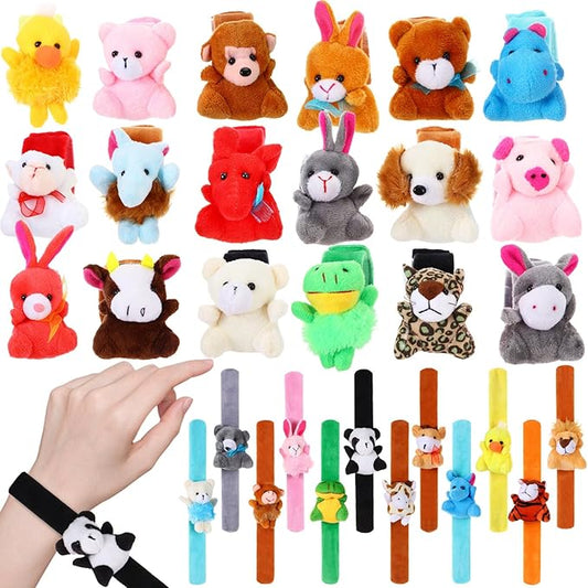 Leyndo 30 Pcs Stuffed Animal Slap Bracelet for Kids Cute Animal Slap Bracelets Stuffed Animal Bracelets Bulk Slap Bracelet Plush for Holiday Gifts, Themed Party Favors, Classroom Rewards