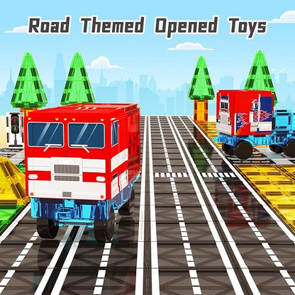 Magnetic Tiles Road Car Set, Toddler Magnetic Building Blocks Toys for 3 4 5 6 7 Year Old Boys Girls, Kids Montessori STEM Sensory Preschool Classroom Educational Learning Games Easter Birthday Gifts