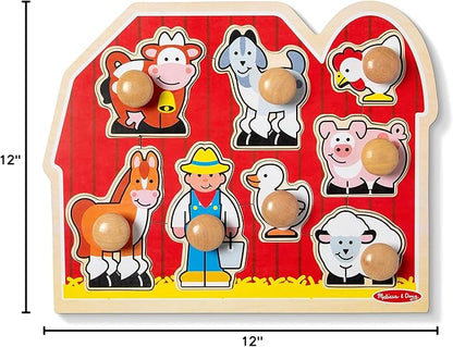 Melissa & Doug Farm Animals Jumbo Knob Puzzle, Wooden Peg Puzzle for Toddlers, Educational Toy for Shape Recognition and Fine Motor Skills, Ages 1+