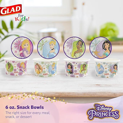Glad for Kids Princess 6oz Paper Snack Bowls, Lids Not Included | Princess Paper Snack Bowls, Kids Snack Bowls | 6oz Paper Snack Bowls, 32 Count - 10 Pack