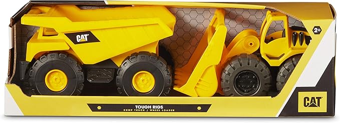 CAT Construction Toys, Tough Rigs 15" Dump Truck & Loader Set Toys 2 Pack Ages 2+, Kid Powered CATerpillar Vehicle Set, Indoor or Outdoor Play, No Batteries Required