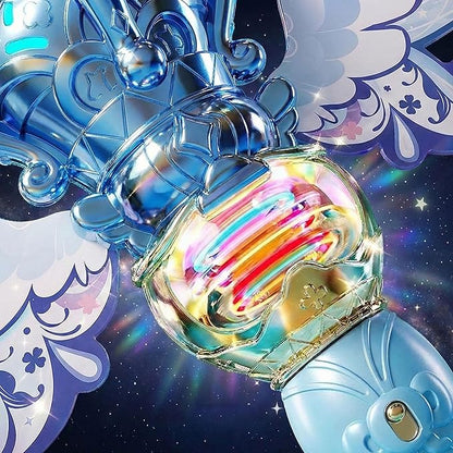 Uregoio Princess Bubble Wands Machine for Kids with Rotating Design, Outdoor Bubble Maker Toys for Kids Ages 4-8, Rechargeable Light Up & Music Fairy Wands, Party Birthday for 3+ Year Old Girls(Blue)