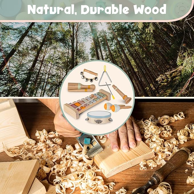 Stoie's Wooden Musical Instruments for Toddlers, Montessori Music Toys for Kids, with Xylophone, Tambourine and Maracas, Educational Development and Creativity, Baby Musical Instruments