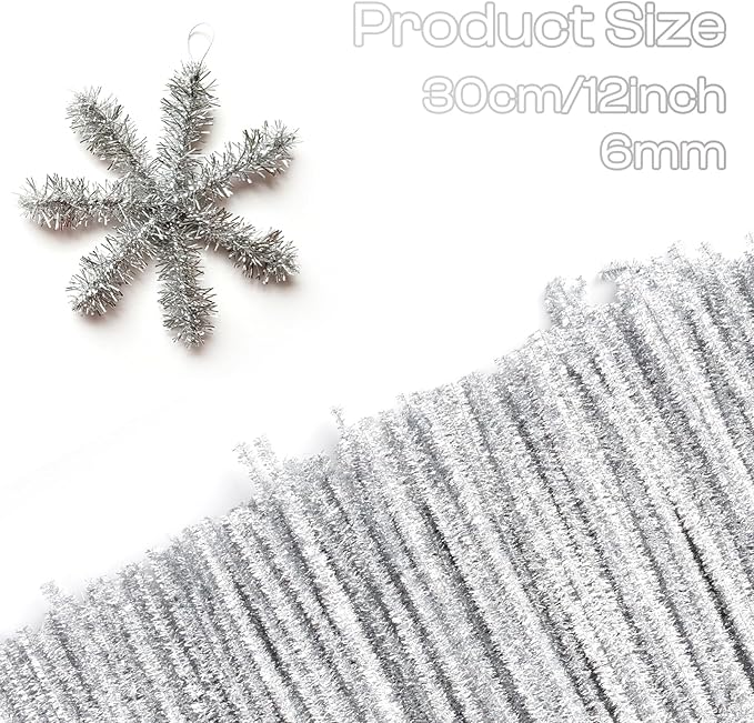 Caydo 200 Pieces Silver Pipe Cleaners Craft Chenille Stems for DIY Art Creative Crafts Party Decorations (12 Inch x 6 mm)