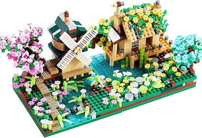 Botanicle Collection Sakura Tree House Micro Blocks Building Set for Adults Toy Friendship Windmill Cherry Blossom Tree Flowers for Girls 2 Sets