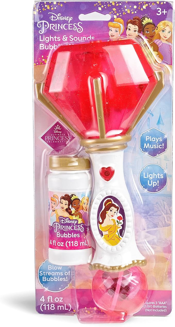 Little Kids Disney Princess Beauty and The Beast Belle Light and Sound Musical Bubble Wand, Includes Bubble Solution