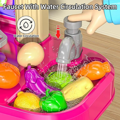 Pretend Food Kitchen Toys for Kids Age 3 4 5 6 7 8 - Girls Toys Play Kitchen with Toy Accessories for Girls, Play Dishes, Cooking Toys for Kids Ages 3-5, Gifts Toys for Girls (Medium)