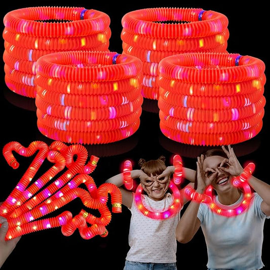 24 PCS Red Glow Sticks Valentines Day Party Favors for Kids, LED Light Up Necklaces Bracelets Accessories for Toddlers, Glow Birthday Mardi Gras Party Supplies Decorations for Boys Girls