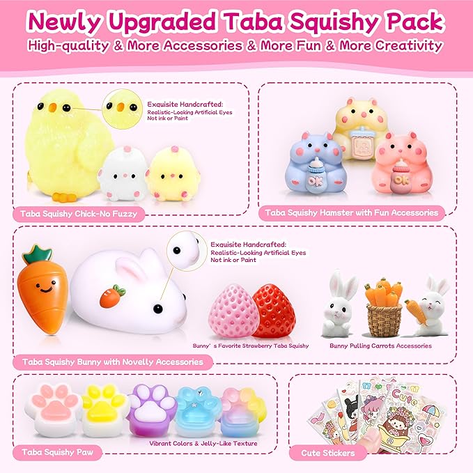 20Pcs Taba Squishy Toys kit With Toy Box- Kawaii Taba Squishies Stress Relief Toys for Kids- Squishy Fidget Squeeze Toys for Girls 8-10-6 7 8 9 10 11 12 Year Old Girl Birthday Gift-Kids Toys Girls 6-8
