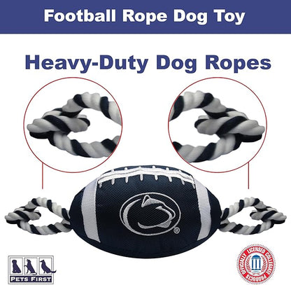 Pets First NCAA Penn State Nittany Lions Football Dog Toy, Tough Quality Nylon Materials, Strong Pull Ropes, Inner Squeaker, Collegiate Team Color
