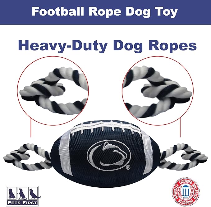 Pets First NCAA Penn State Nittany Lions Football Dog Toy, Tough Quality Nylon Materials, Strong Pull Ropes, Inner Squeaker, Collegiate Team Color