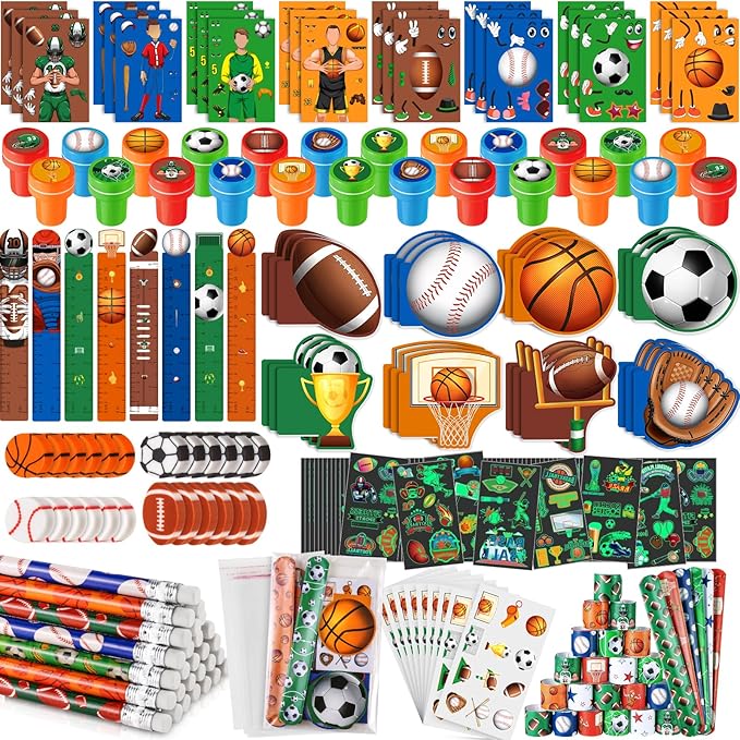 BenLouis 240Pcs Sports Party Favors Football Basketball Soccer Baseball Pencils Stickers School Stationery Bulk for Kids Sports Party Team Gift Fillers School Classroom games Rewards Supplies