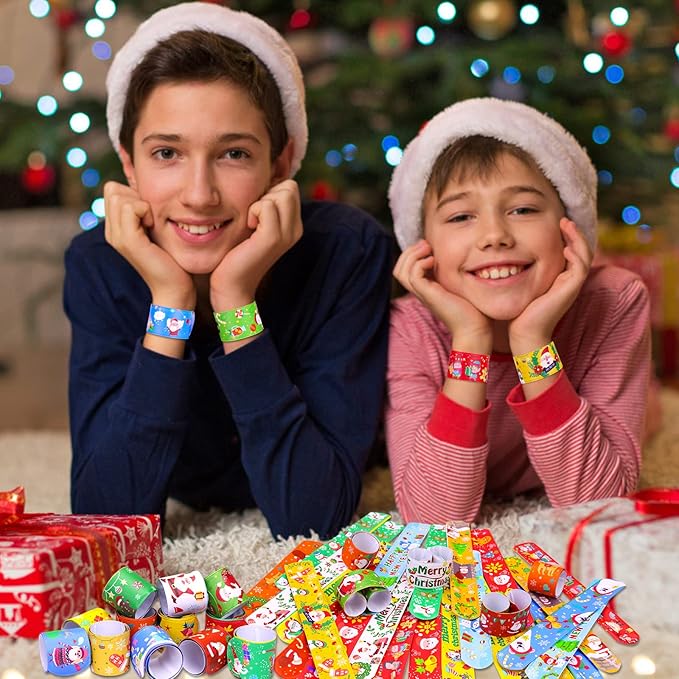 MGparty 72pcs Christmas Slap Bracelets Party Favors Toys for Kids Xmas Party Favors Christmas Stocking Stuffers Gifts Birthday Gifts (Christmas)