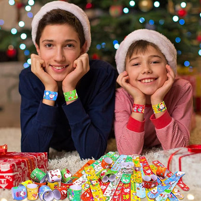 MGparty 72pcs Christmas Slap Bracelets Party Favors Toys for Kids Xmas Party Favors Christmas Stocking Stuffers Gifts Birthday Gifts (Christmas)