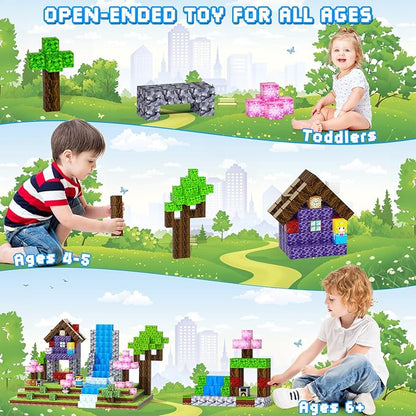 Magnetic Blocks, 108PCS Magnetic Building Blocks for Kids, STEM Build Magnetic Forest World Set for Toddler Birthday Xmas Gifts, Montessori Sensory Toys for Boys Girls Aged 3-12, 1" Magnetic Cubes