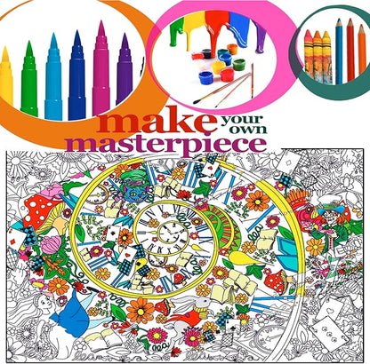 ALEX Art Giant Coloring Poster Alice in Wonderland - Extra Large Coloring Sheet - Super Huge Coloring Posters for Kids and Adults - Table Floor Big Coloring Page - Wall Size Jumbo Coloring Sheets