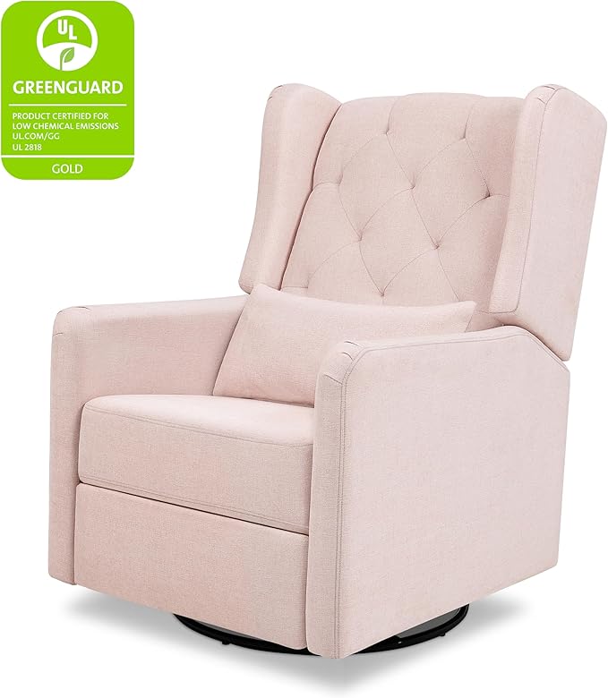 DaVinci Everly Recliner and Swivel Glider in Performance Pale Blush Pink Eco-Weave, GREENGUARD Gold Certified