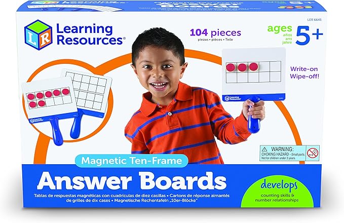 Learning Resources Magnetic Ten-Frame Answer Boards - Set of 4 with 100 Colorful counters/Discs, Ages 5+ | Grades K+ Giant Magnetic Ten Frame Boards Set, Math Manipulatives