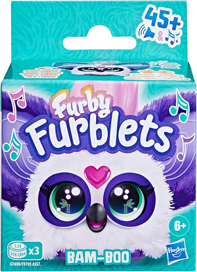 Furby Furblets Bam-Boo Mini Friend, Electronic Plush Toys for Girls & Boys, Panda, Black & White, Speaks Furbish & Plays Music, Series 5, Easter Basket Stuffers, Ages 6+