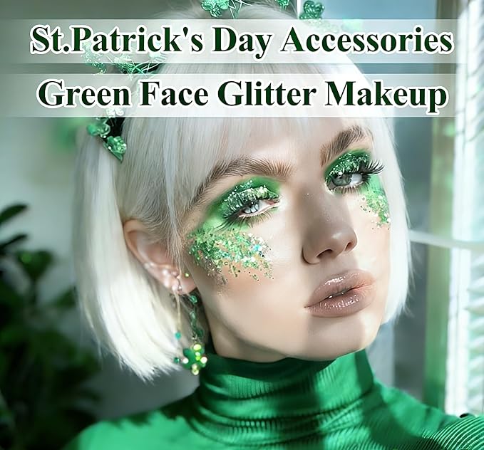 AROIC Face Glitter, 14Pcs St Patricks Day Accessories, Body & Hair Glitter Gel Sparkle Makeup Party Rave Outfits, Concerts Festival Face Paint，Rave Accessories Music Festivals Black Light Party