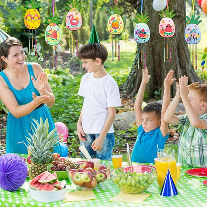 Fennoral 9 Pack Pineapple Wind Chime Kit for Kids Make Your Own Pineapple Wind Chime Wooden Arts and Crafts for Girls Boys DIY Coloring Pineapple for Hawaii Summer Art Activity Birthday Party