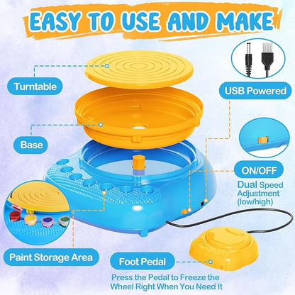Arts and Crafts for Kids Ages 8-12, Pottery Wheel for Kids, Complete DIY Clay Wheel Pottery Kit for Beginners, Kid Crafts Toys Gifts for Girl Boys Ages 6 7 8 9 10 11 12 13 Year Old Christmas Birthday