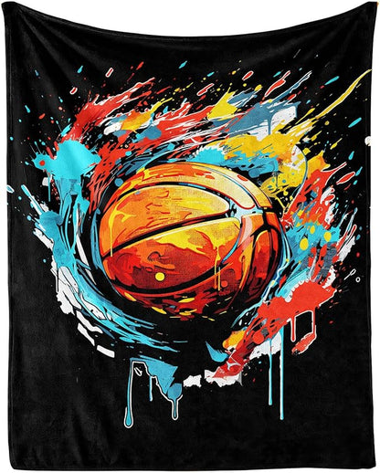 Basketball Throw Blanket - Soft Flannel Sports Basketball Blankets for Girls Boys Kids Basketball Lovers - Warm Basketball Throw Blankets for All Season Lap, Chair, Sofa - 50"x40"