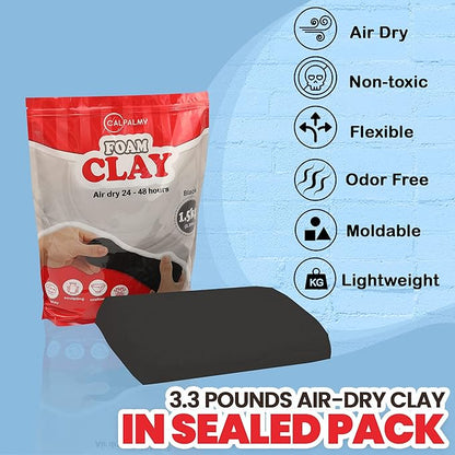3.3 lbs Moldable Cosplay Foam Clay (Black) - Air-Dry High Density Clay for Intricate Designs - Dries Evenly Within 24-48 Hours - Sandable and Paintable Clay Foam